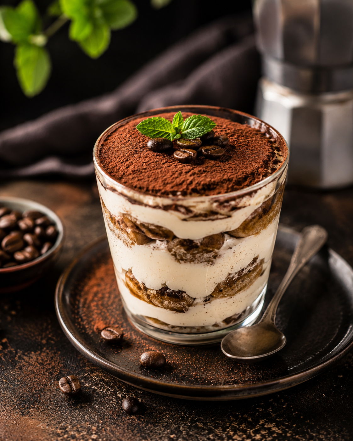 Deser tiramisu w szklanej miseczce