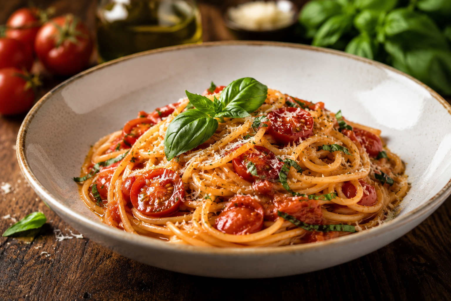 Spaghetti aglio e olio z oliwą i ziołami