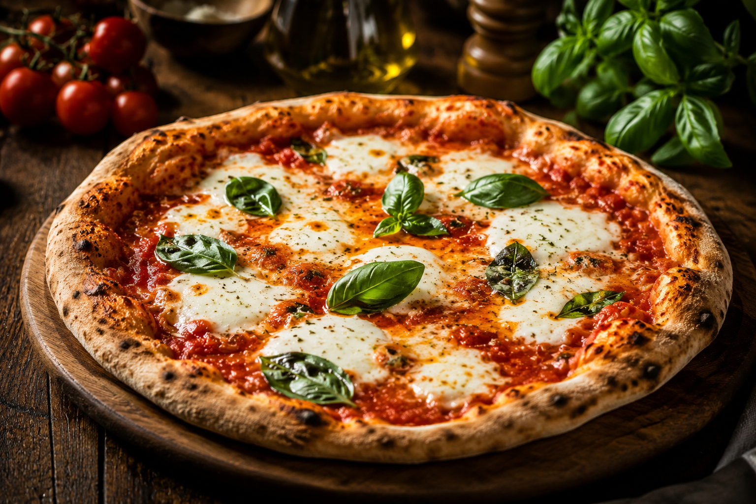 Pizza Margherita z bazylią i mozzarellą